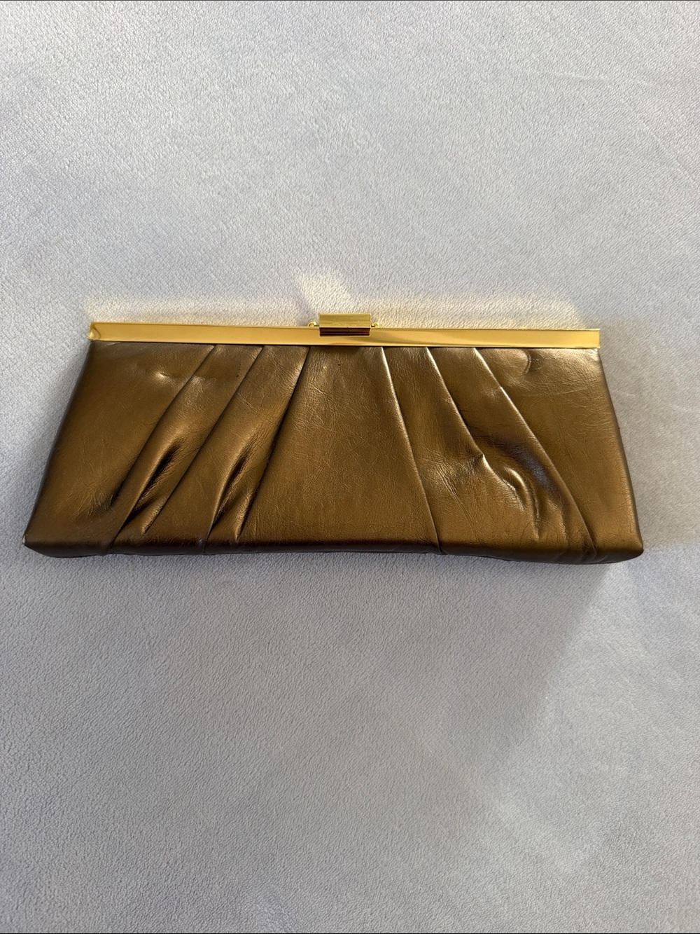 Jessica McClintock Metallic Gold Pleated Frame Clutch